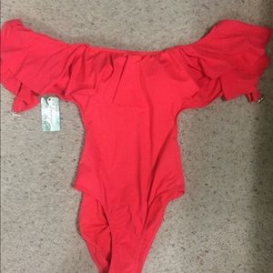 Boutique Off the shoulder red one piece swimsuit